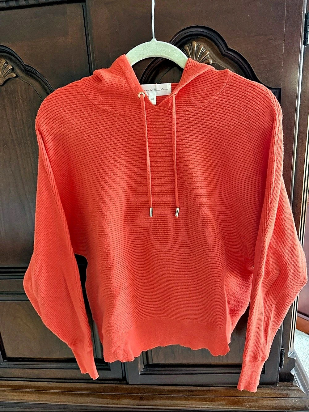 Chelsea & Theodore Ribbed Knit Dolman Sleeve Hoodie Orange Small